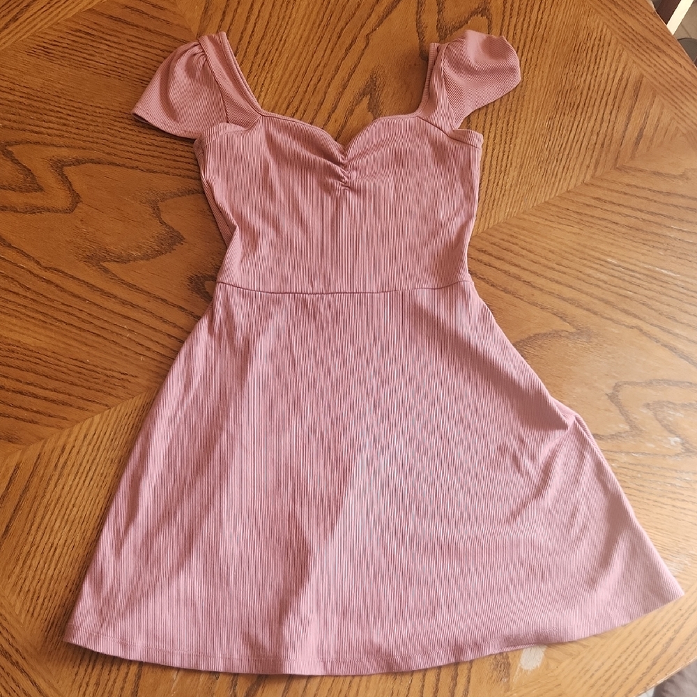 Wild Fable Pink Ribbed Puff Sleeve Mini Dress